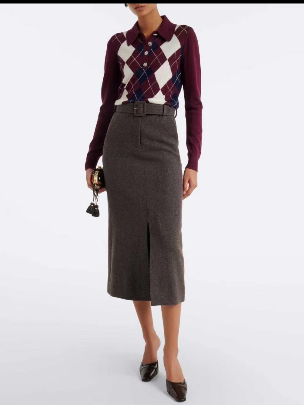 New self portrait argyle wool polo sweater